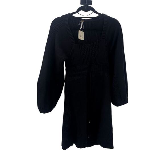 Free People OB1185399 Emmaline Mini Dress Balloon Sleeves Black Size Medium NWT - Picture 7 of 13